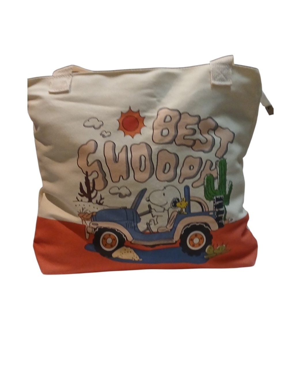 Peanuts -ECO Friendly  Snoopy & Woodstock Tote Bag,Inside Pocket,Taking Jeep Out